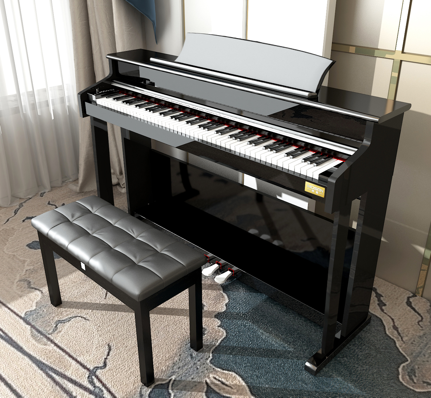 莫森(MOSEN)智能电钢琴MS-106P黑色重锤电钢琴 数码钢琴88键 全新款+琴架+三踏板+配件大礼包