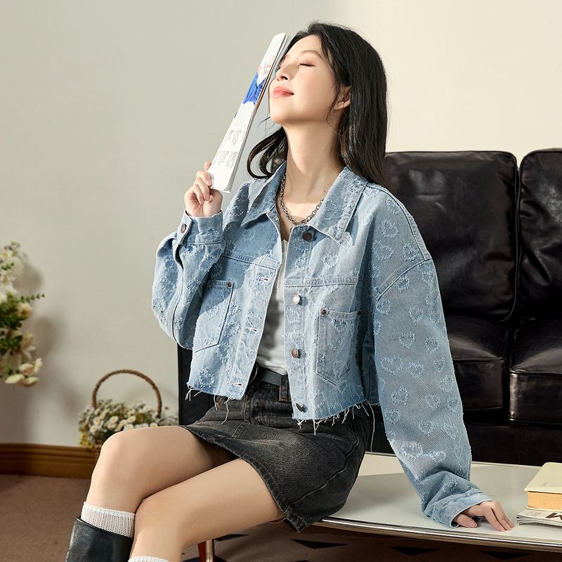 [2.5折价113元]唐狮新款牛仔外套女早春今流行休闲宽松翻领好看长袖上衣