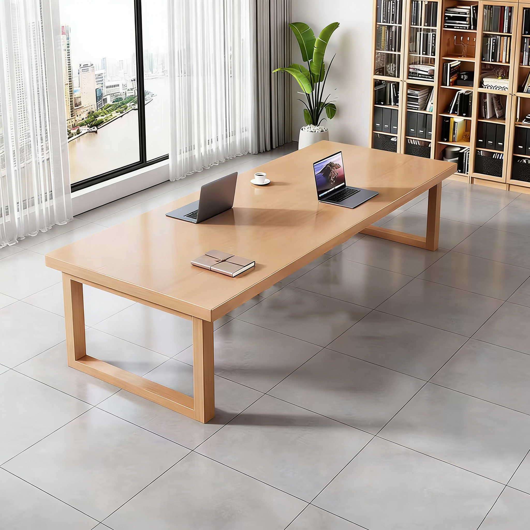 圣德列 实木会议桌大书桌工作台阅览室桌办公长桌 2.4m 原木色