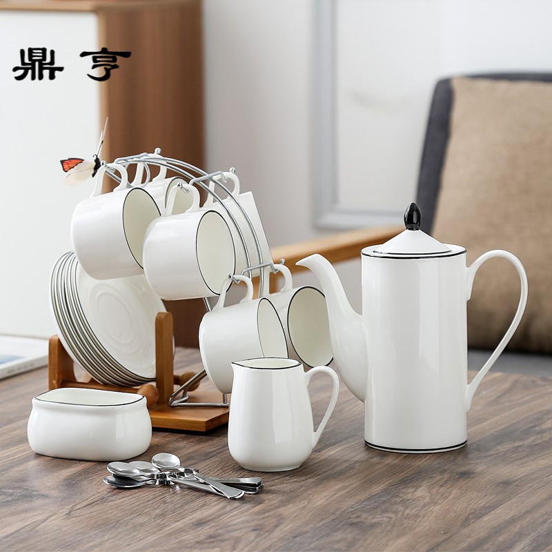 鼎亨欧式咖啡杯碟套装 简约手描下午茶整套家用办公室红茶杯具配