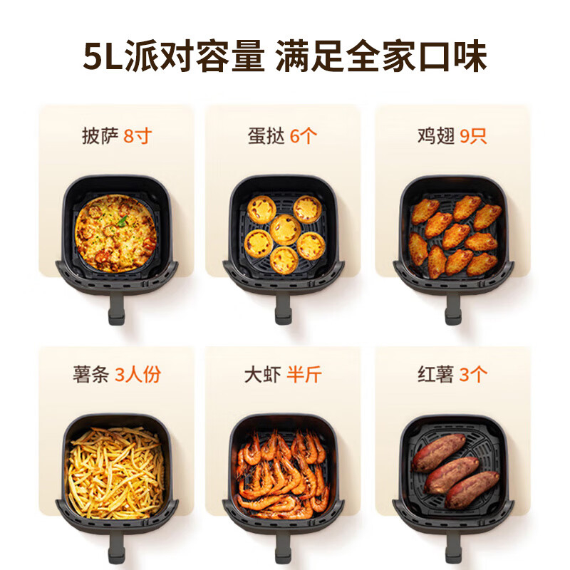 九阳(Joyoung)空气炸锅家用定时控温多用途锅不粘内胆易清洗薯条机电烤锅大容量 KL50-V132 灰黑色 5L高清大图