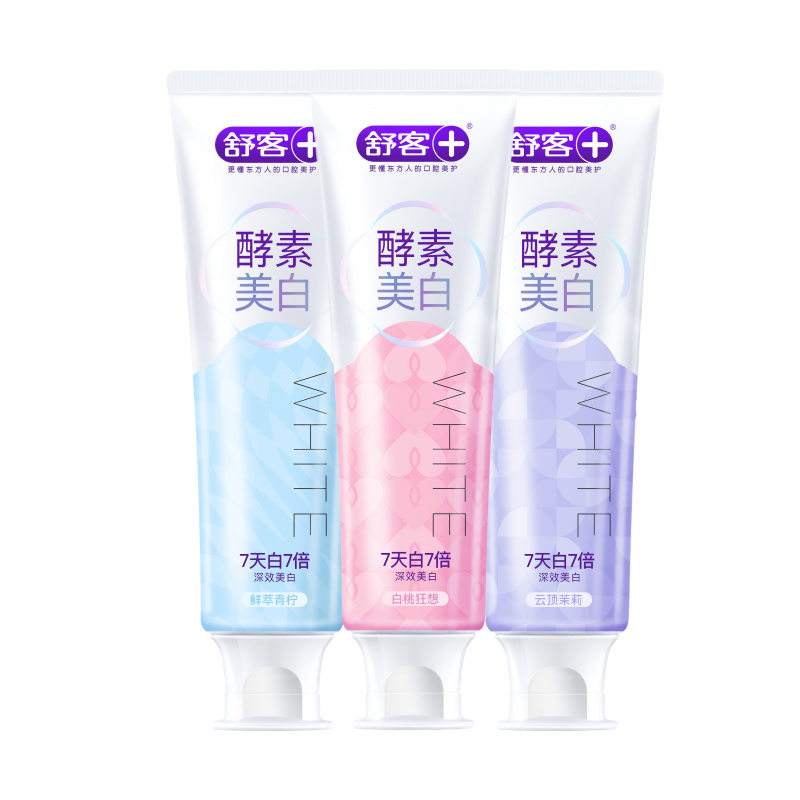 舒客法国天然酵素美白牙膏 茉莉+青柠+白桃3支共360g