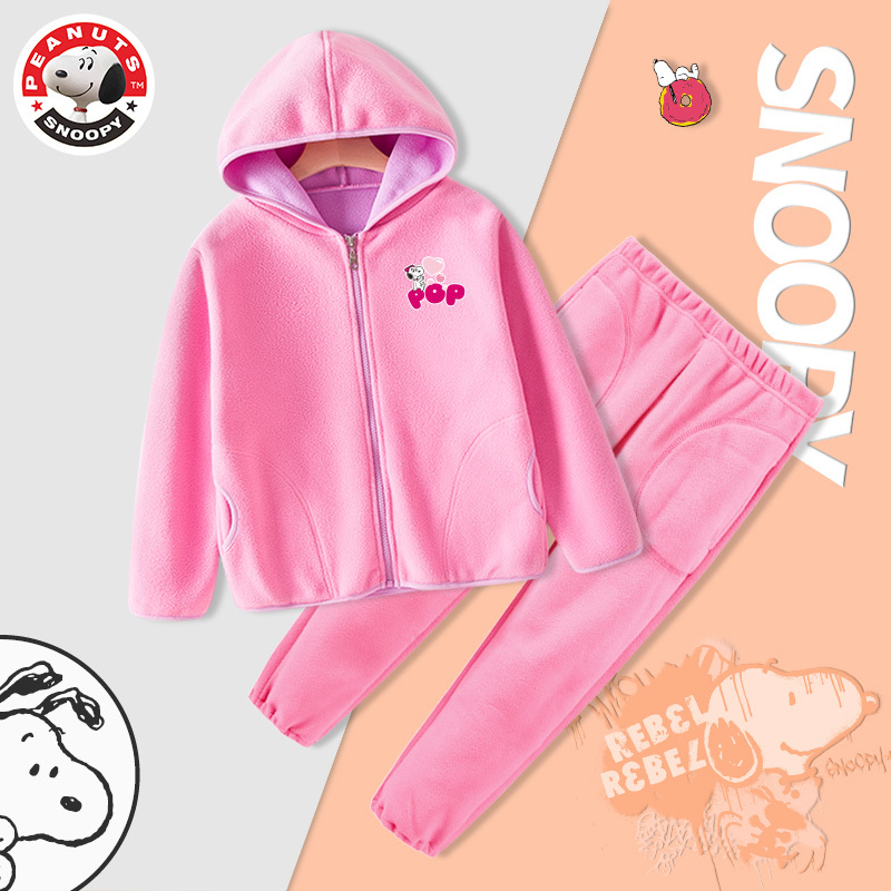 史努比(SNOOPY)女童摇粒绒连帽套装新款女童连帽套装新款中大童套装潮RSN101TZB2