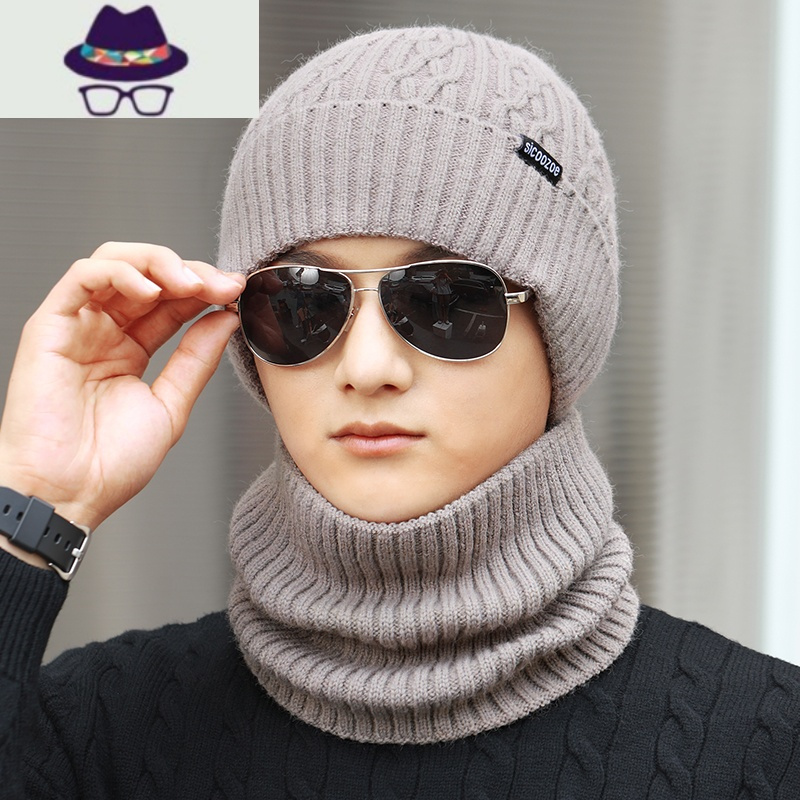 帽子冬男士毛线帽针织帽秋冬季老年人冬天围脖一体围巾棉帽子男潮fish