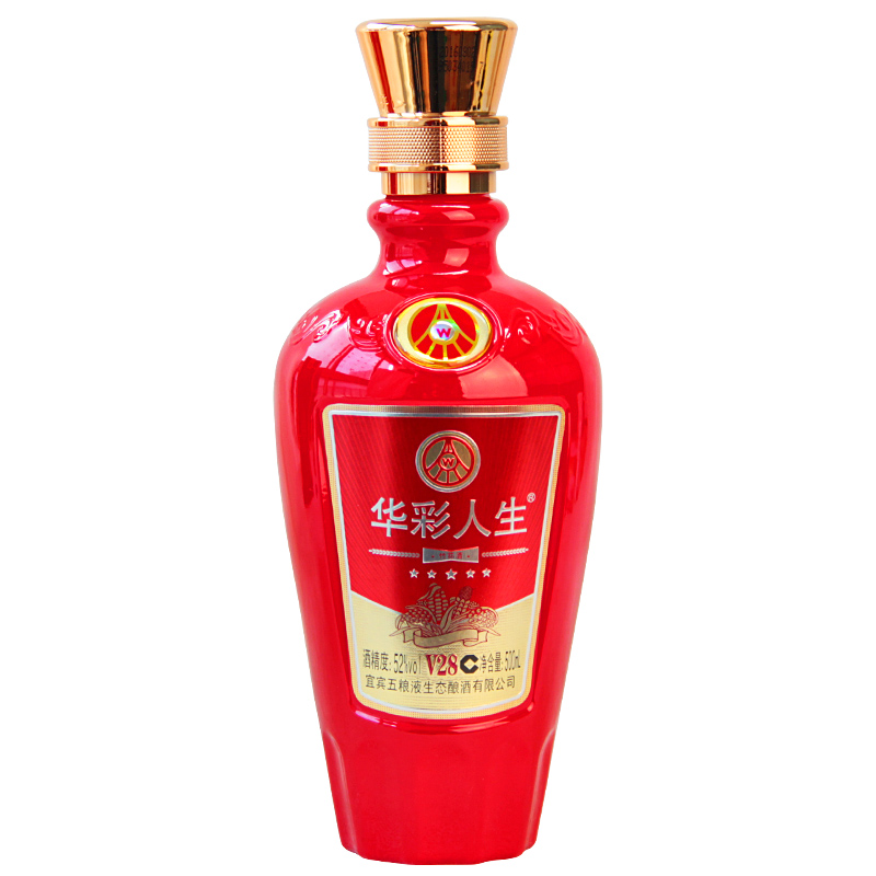 五粮液出品 华彩人生 V28 浓香型白酒 52度 500ml 单瓶装