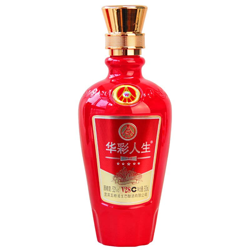 五粮液出品华彩人生V28 浓香型白酒52度500ml 单瓶装【价格图片