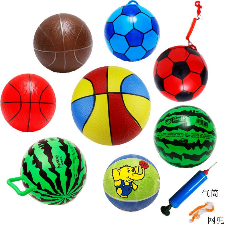 质量好充气皮球玩具球儿童拍拍皮球弹力足球篮球西瓜球手柄球未充气不