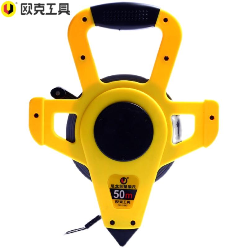 欧克(Ouke)尼龙覆膜钢卷尺钢架尺手提尺子工程测量50米OK-1842\把高清大图