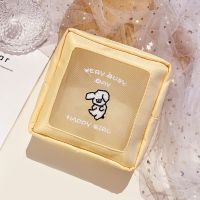透明网纱化妆包可爱卡通少女学生笔袋小号大容量便携化妆品收纳包 米黄色弯腰小狗(正方形)