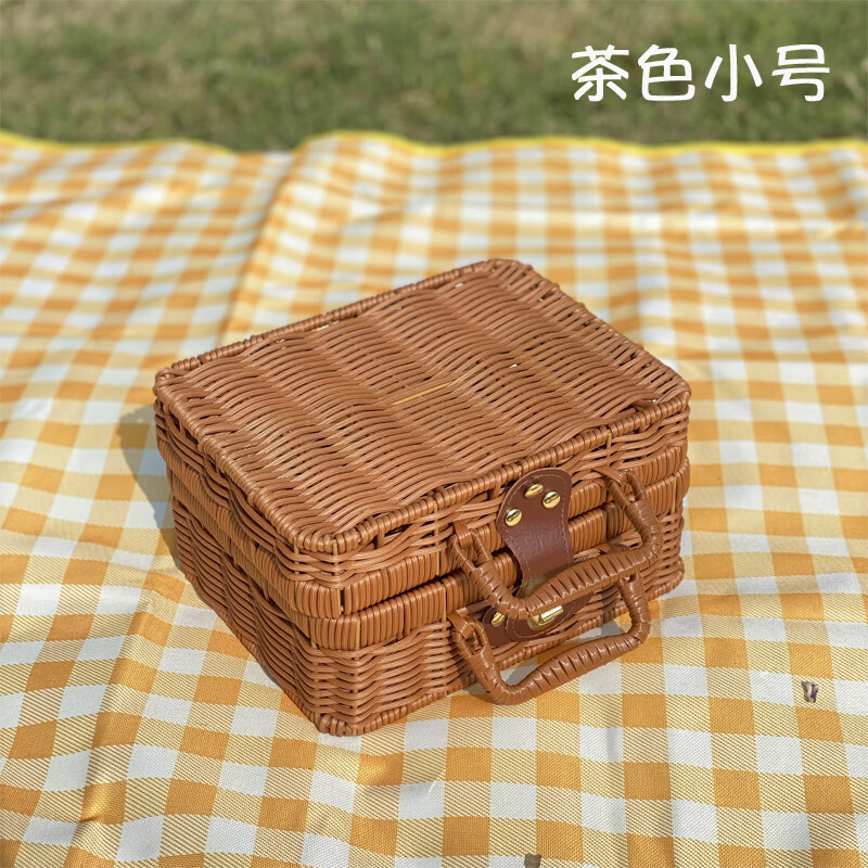 手工仿藤编手提箱复古收纳箱野餐篮储物行李箱拍摄道具伴手礼品盒高清大图