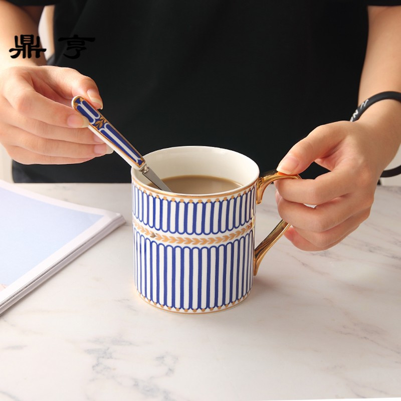 鼎亨英式骨瓷咖啡杯早餐杯手工描金欧式陶瓷马克杯水杯带勺送礼品