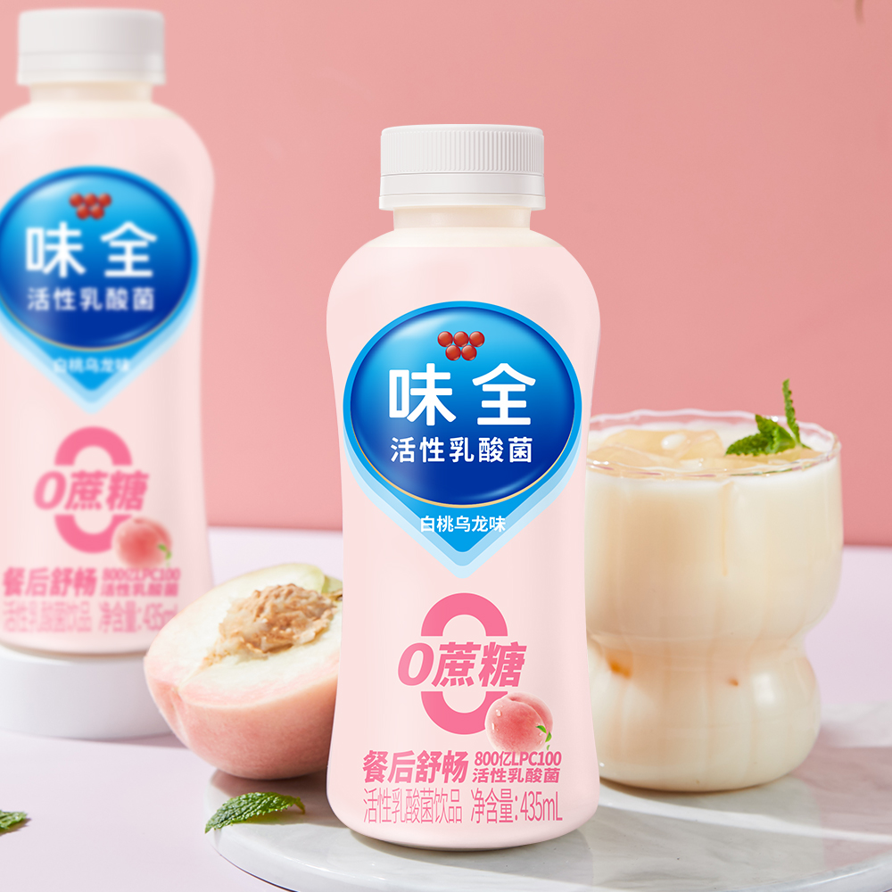 味全活性乳酸菌乳饮品 0蔗糖白桃乌龙原味 435ml*12瓶整箱 低温冷藏 活菌饮品 餐后舒畅 0蔗糖更健康