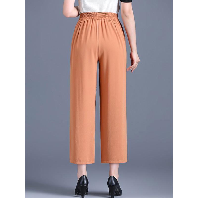 黑色l中老年阔腿裤女夏季薄款雪纺九分妈妈裤冰丝女裤中年女装夏天