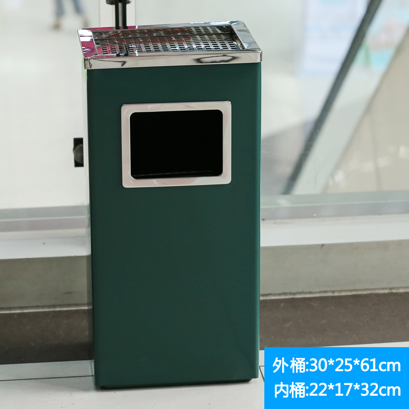 汉诺鑫威不锈钢酒店大堂垃圾桶烟蒂柱灭烟桶带烟灰缸室外吸烟区电梯口立式 丽格长方形绿色