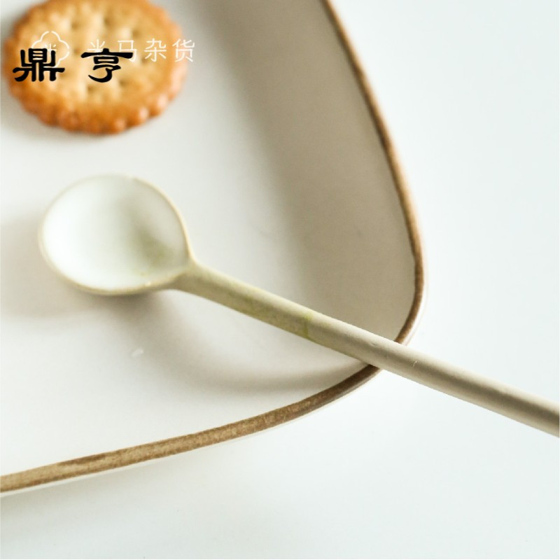 鼎亨米马杂货 带托盘的粗陶奶茶咖啡杯 带搅拌勺