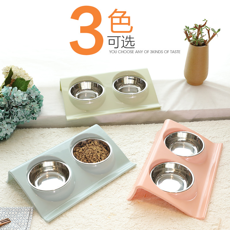 宠物喂食猫碗狗狗碗不锈钢狗盆双碗猫粮食盆食碗狗粮饭盆猫咪用品