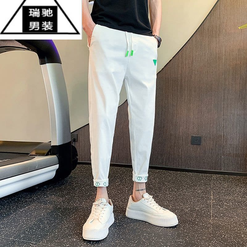 希杰狮王夏季薄款卷边九分休闲裤男潮流韩版白色裤子高级感修身9八分男裤图片