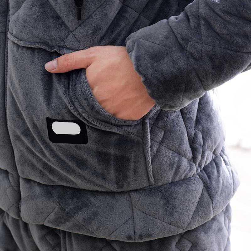 运动套装家居服冬季保暖加绒加厚夹棉冬天法兰绒珊瑚男士秋冬睡衣童6710灰色