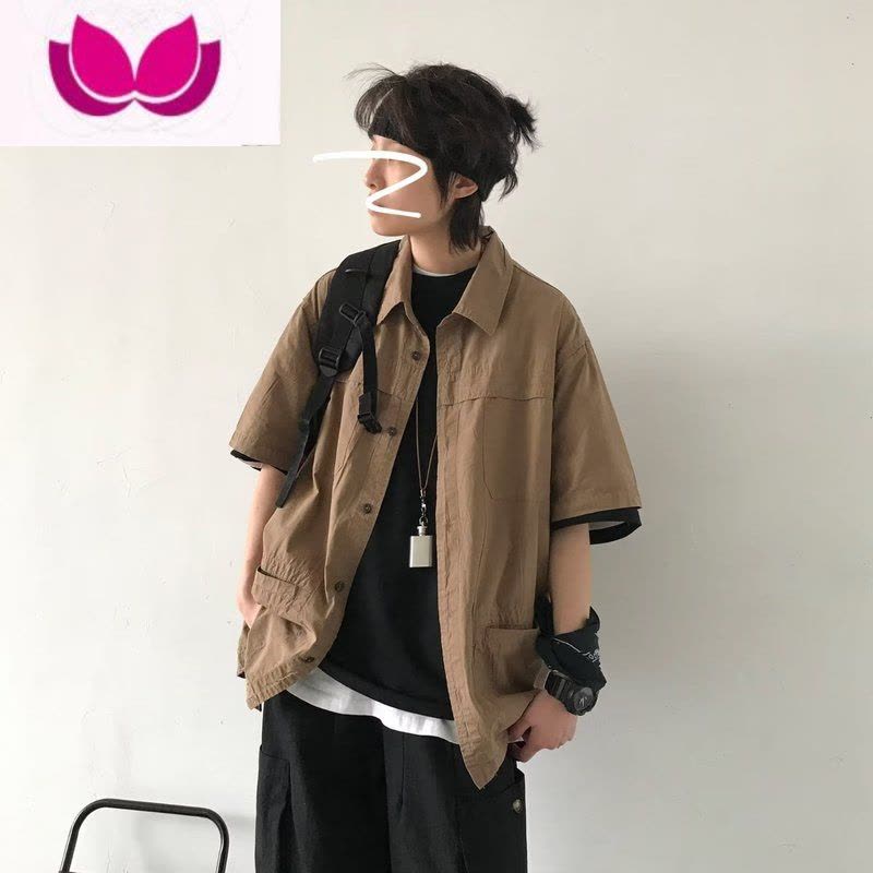 七斓高级感cityboy日系少年感美式短袖衬衫男夏季vintage衬衣工装外套图片