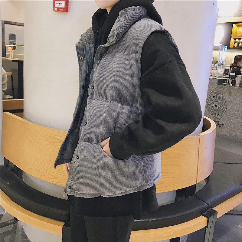 SUNTEK秋冬季马甲男韩版潮流帅气加绒加厚学生马褂休闲灯芯绒外套男装马甲/背心