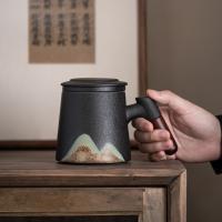 苏氏陶瓷(SUSHI CERAMICS)办公杯手绘釉画彩千里江山聚财茶隔水杯陶瓷内胆过滤中国风礼盒装