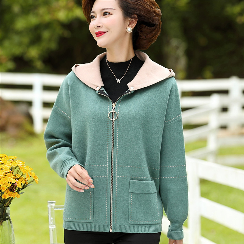 艳如飞妈妈洋气外套中年女春秋40岁50风衣中老年秋装短款夹克针织上衣