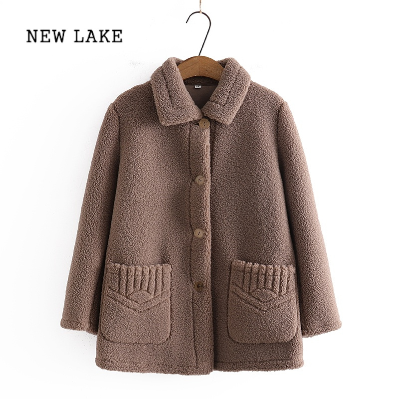 newlake妈妈新款羊羔绒外套中老年颗粒绒奶奶长袖上衣女宽松洋派冬装