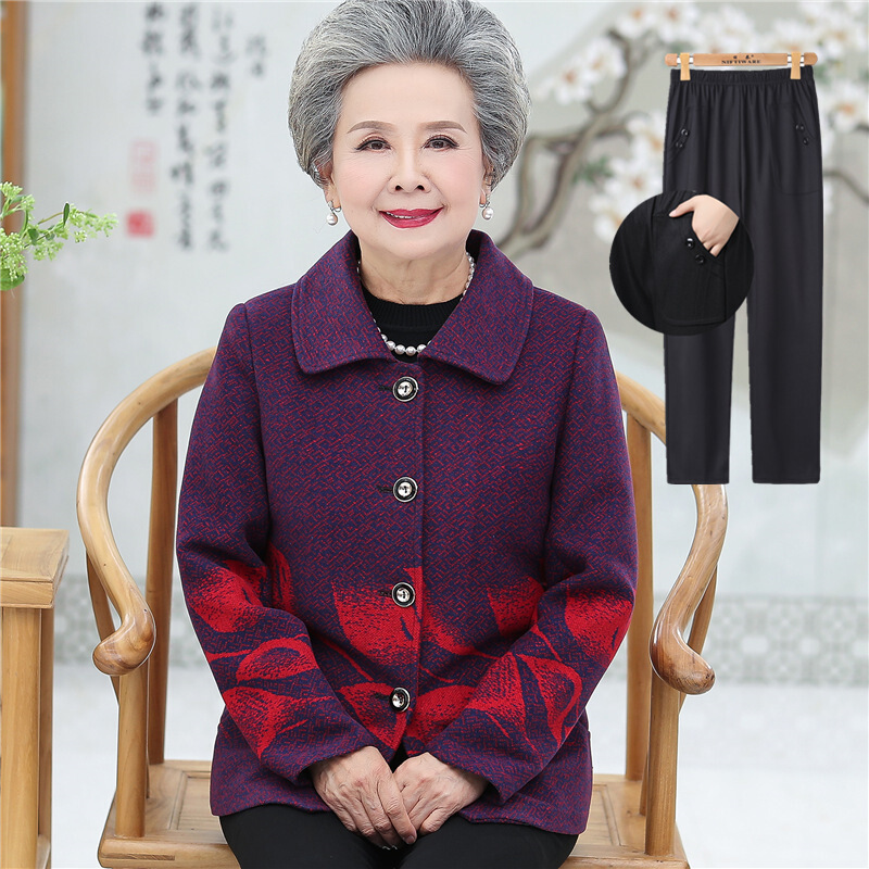 迪鲁奥（DILUAO)波司登旗下奶奶装秋冬装加绒加厚外套60-70岁老人衣服大码老年妈妈装 5XL【建议145-160斤】 红色上衣+长裤
