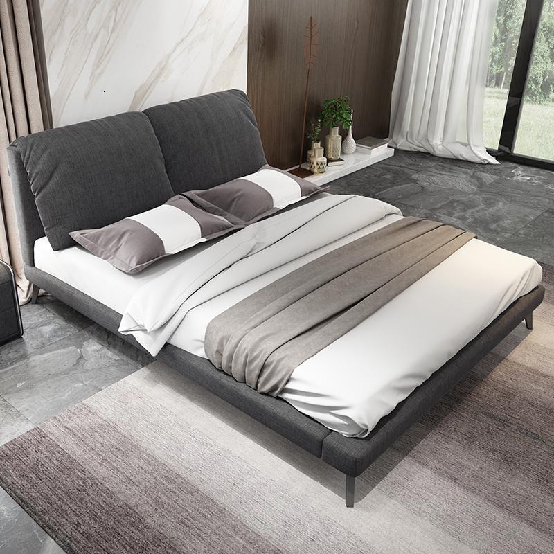 北欧气动储物布床卧室小户型可拆洗双人床榻榻米布艺床主卧 单床+椰棕床垫+两个床头柜1500mm*1900mm组装式箱