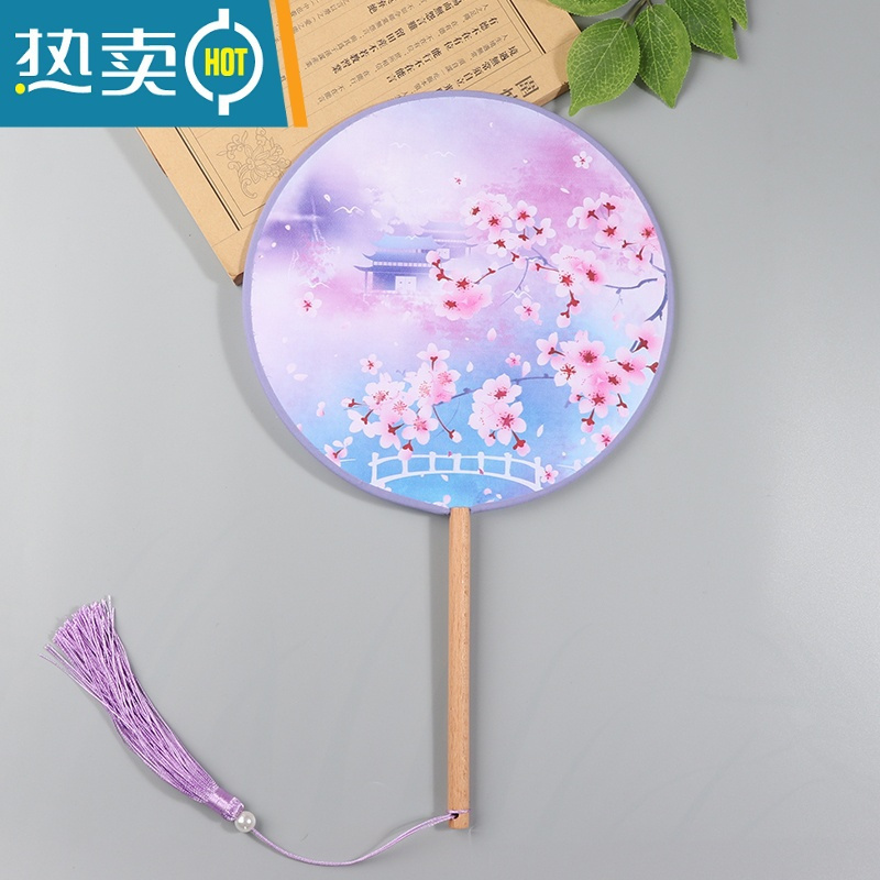 xiancai古典团扇复古风圆扇中国风汉服宫扇蒲扇舞蹈儿童扇子女式长柄