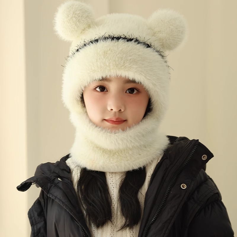 啄木鸟儿童帽子2025秋冬男女童围巾一体保暖加厚围脖护耳帽套头脖高清大图