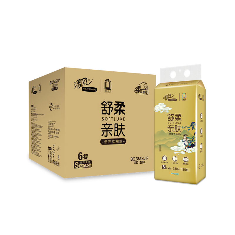 清风纸巾敦煌文创悬挂式抽纸4层280抽*6包提高清大图