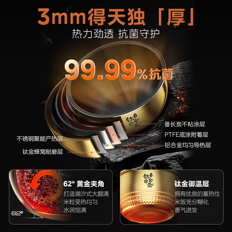 美的(Midea)赤炎臻香IH电饭煲家用4L上下双热源一级抗菌PEEK不粘涂层电饭锅小米粥低糖饭 MB-EFB4026高清大图