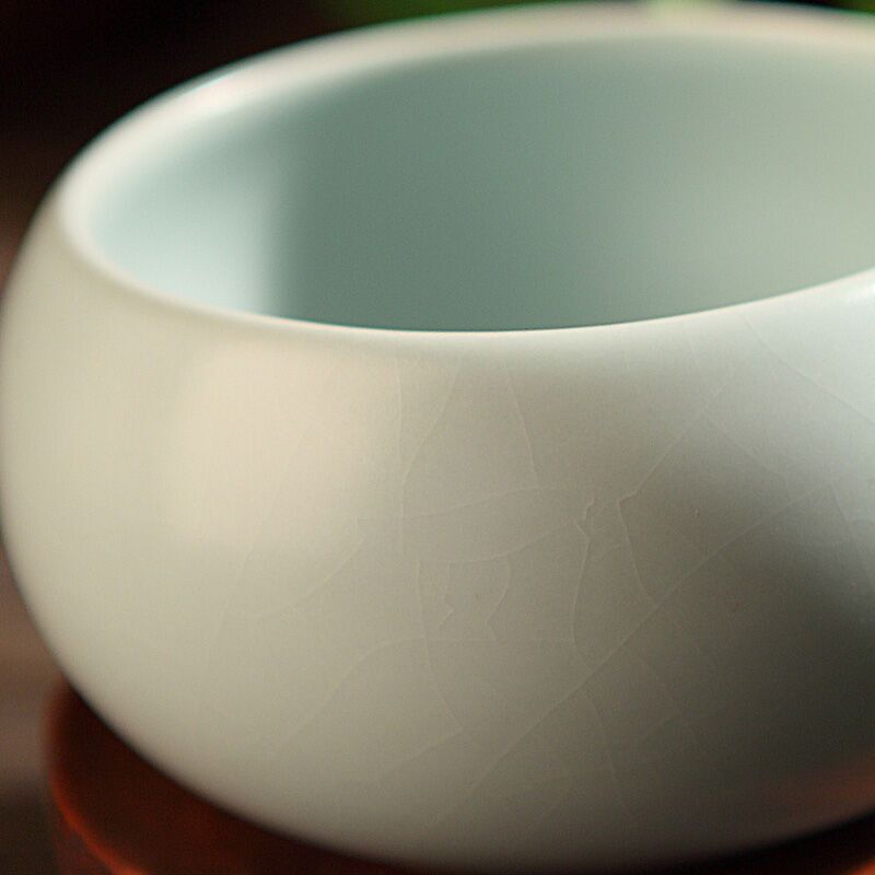 东道 汝窑 陶瓷青瓷杯组 禅定福缘杯 主人杯茶杯 一对 开片可养 粉青色高清大图