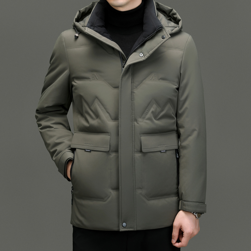 花花公子品牌加大210码中长款羽绒服男士外套厚男装上衣2023新款