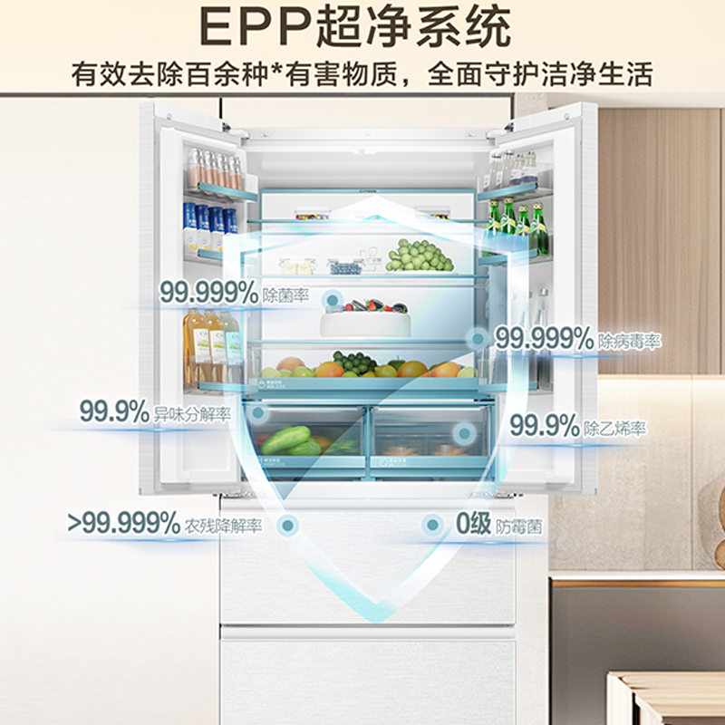 海尔(Haier)485升法式多门零嵌冰箱 全空间保鲜 EPP超净系统 BCD-485WGHFD1BWLU1高清大图
