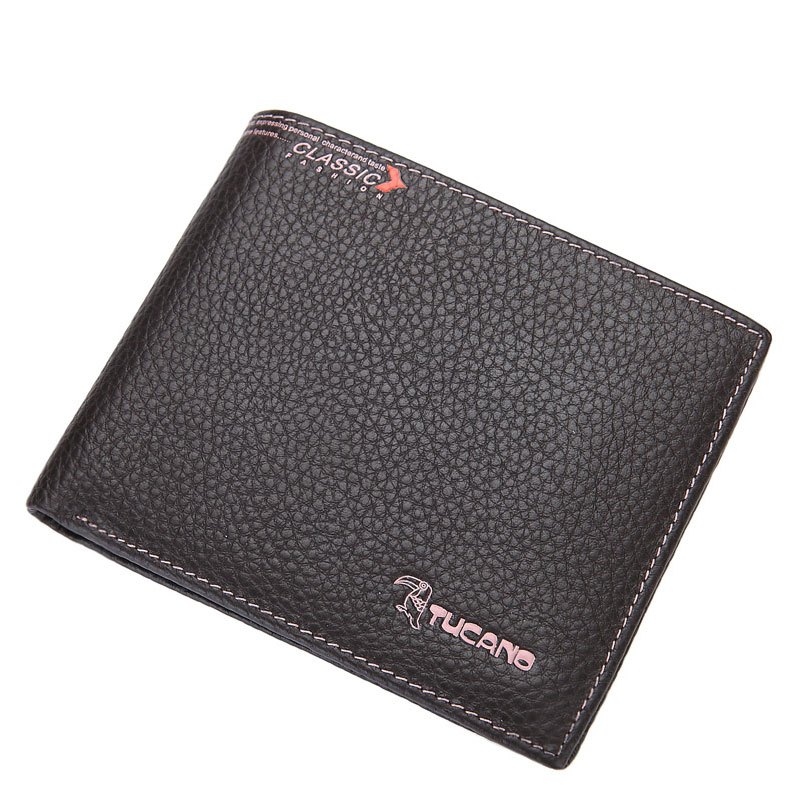 啄木鸟钱包男短款皮夹商务卡包男士钱夹牛皮学生薄款卡包生日横款黑色