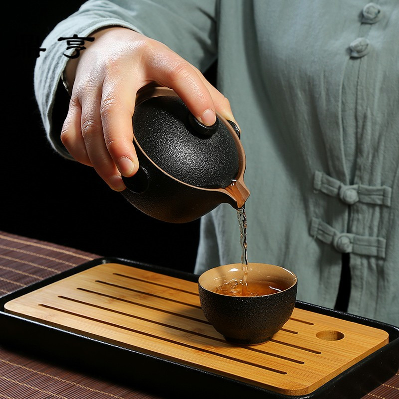 鼎亨黑陶茶壶陶瓷小茶壶单壶日式功夫茶具侧把壶手抓茶壶粗陶小提
