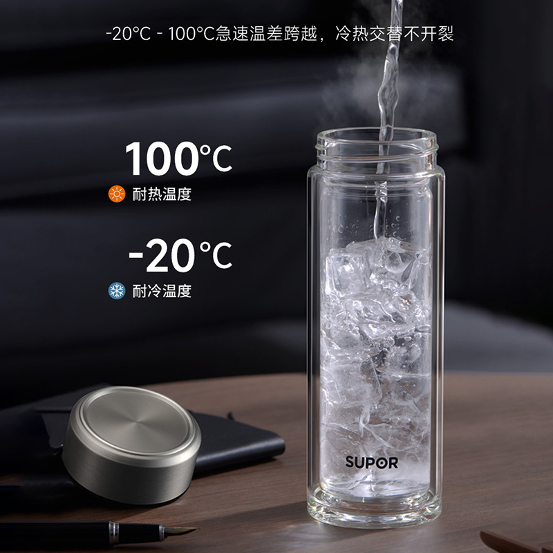 苏泊尔双层玻璃杯泡茶杯子耐热带过滤网车载办公室水杯304不锈钢茶滤高硼硅玻璃高清大图