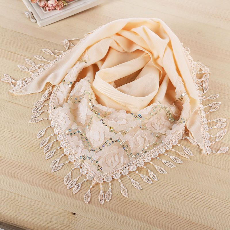 木西十秋冬季加绒三角围巾女士韩版装饰围脖大披肩加厚保暖流苏刺绣