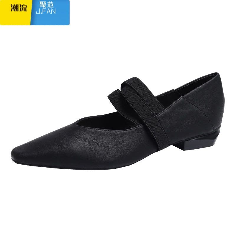 聚范丨法式黑色气质单鞋女小方头交叉松紧带玛丽珍女鞋软底奶奶鞋图片