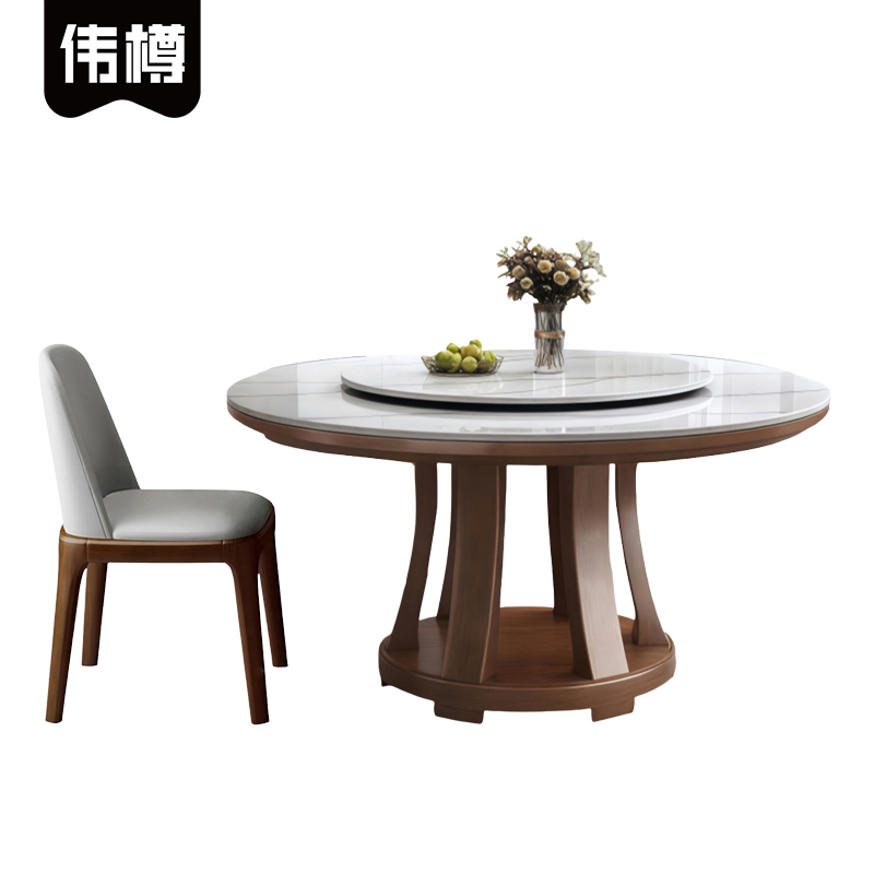 伟樽岩板实木餐桌150*150*76cm+椅子*8套高清大图