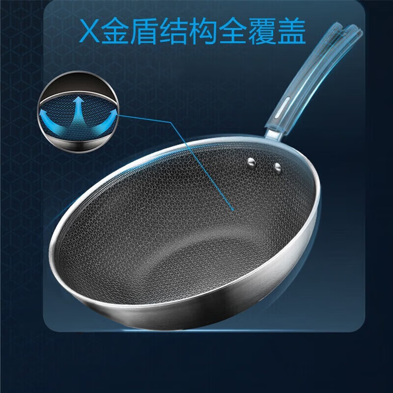 苏泊尔(SUPOR) 316L不锈钢X晶盾不锈钢炒锅有副柄 CC32JA2 32cm高清大图