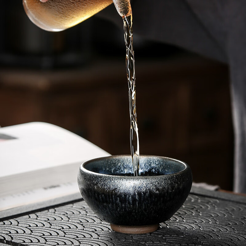 金镶玉 银花盏 茶杯 建盏杯主人杯窑变盏陶瓷杯镶银雨滴盏品茗杯 容量100ml 口径8cm高清大图