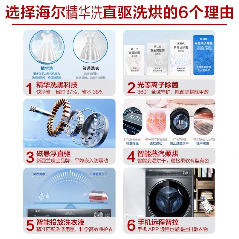 Haier海尔洗衣机 滚筒洗衣机 全自动10公斤超薄家用大容量 直驱变频精华洗智能蒸汽烘除菌除螨大筒径一键智洗智能投放