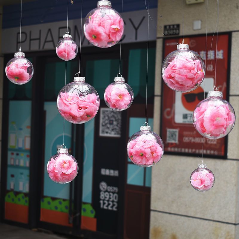 创意新年商场珠宝店吊饰挂饰服装店橱窗吊顶装饰布置幼儿园透明球 马卡龙羽毛款1套10个(羽毛回去装)