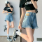 2022夏季新款牛仔短裤女a字高腰阔腿显瘦女装230斤