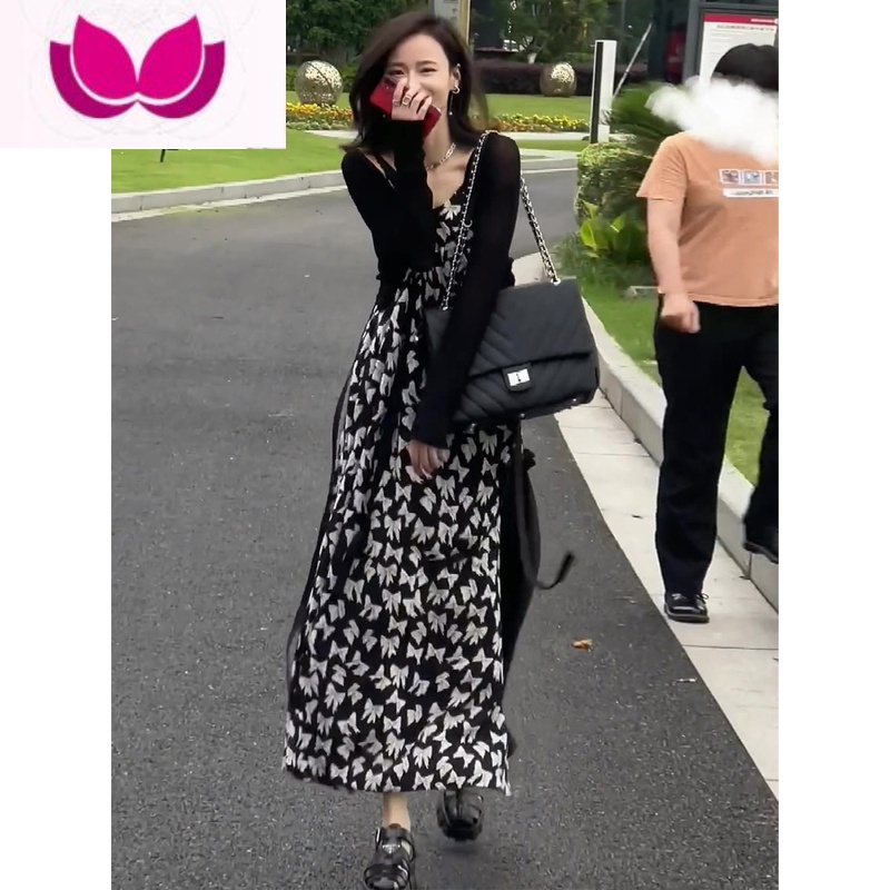 七斓气质长款碎花吊带连衣裙子御姐轻熟风网红梨形身材套装女 XL 碎花吊带裙