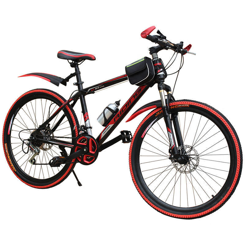 学生儿童山地自行车男女双碟刹减震变速越野单车 21速黑红 20寸
