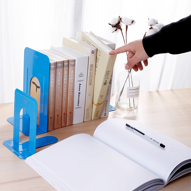 得力deli书立金属分类书夹阅读书挡书架桌上学生图书馆书靠铁挡书板书